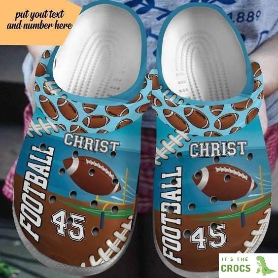 Personalized Crocs American Football, Fashion Style Print 3D Blue Football For Women, Gift For Men Women, Gift Birthday, Kids Crocs