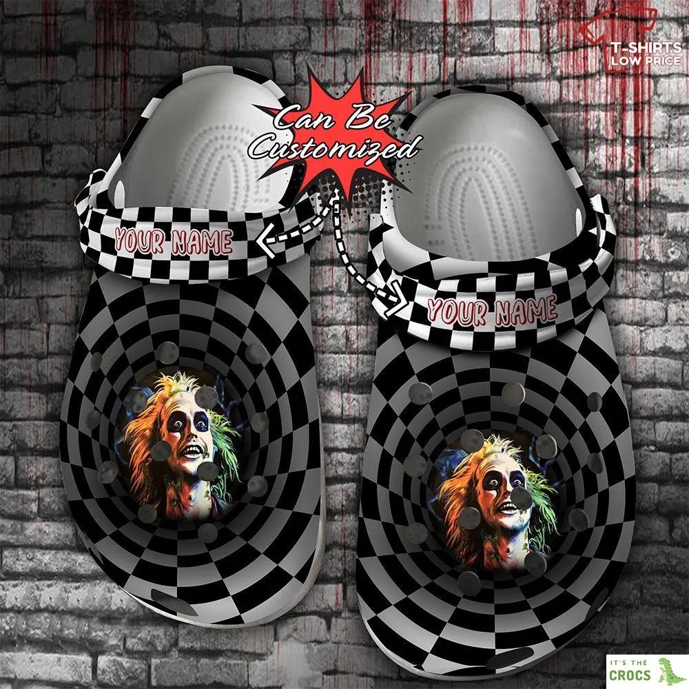 Personalized Halloween Clog Shoes Scary Beetlejuice Checkered Tunnel Crocs Shoes