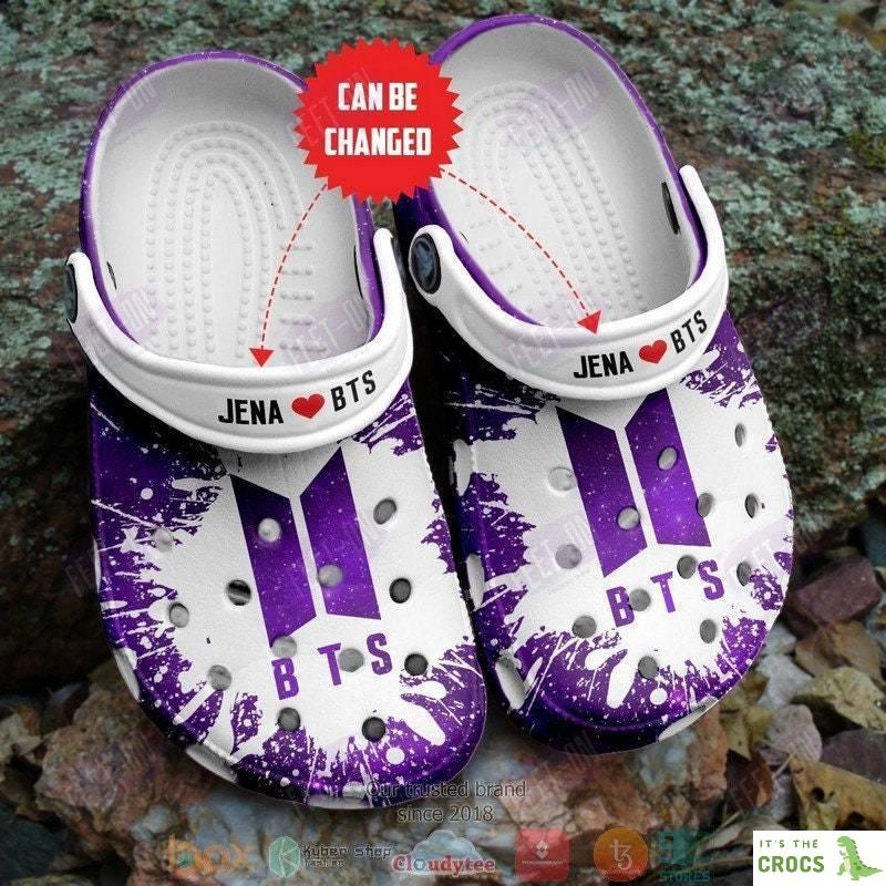 Personalized Love Bts Custom White Violet Crocs Crocband Shoes, Unisex Classic Clogs