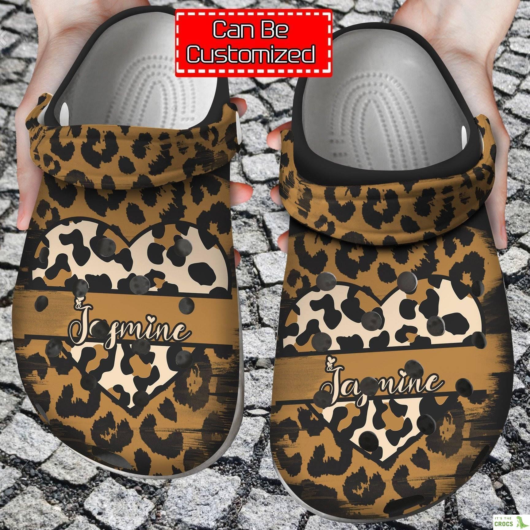 Personalized Valentine Love Heart Leopard Crocs Crocs Clog Shoes