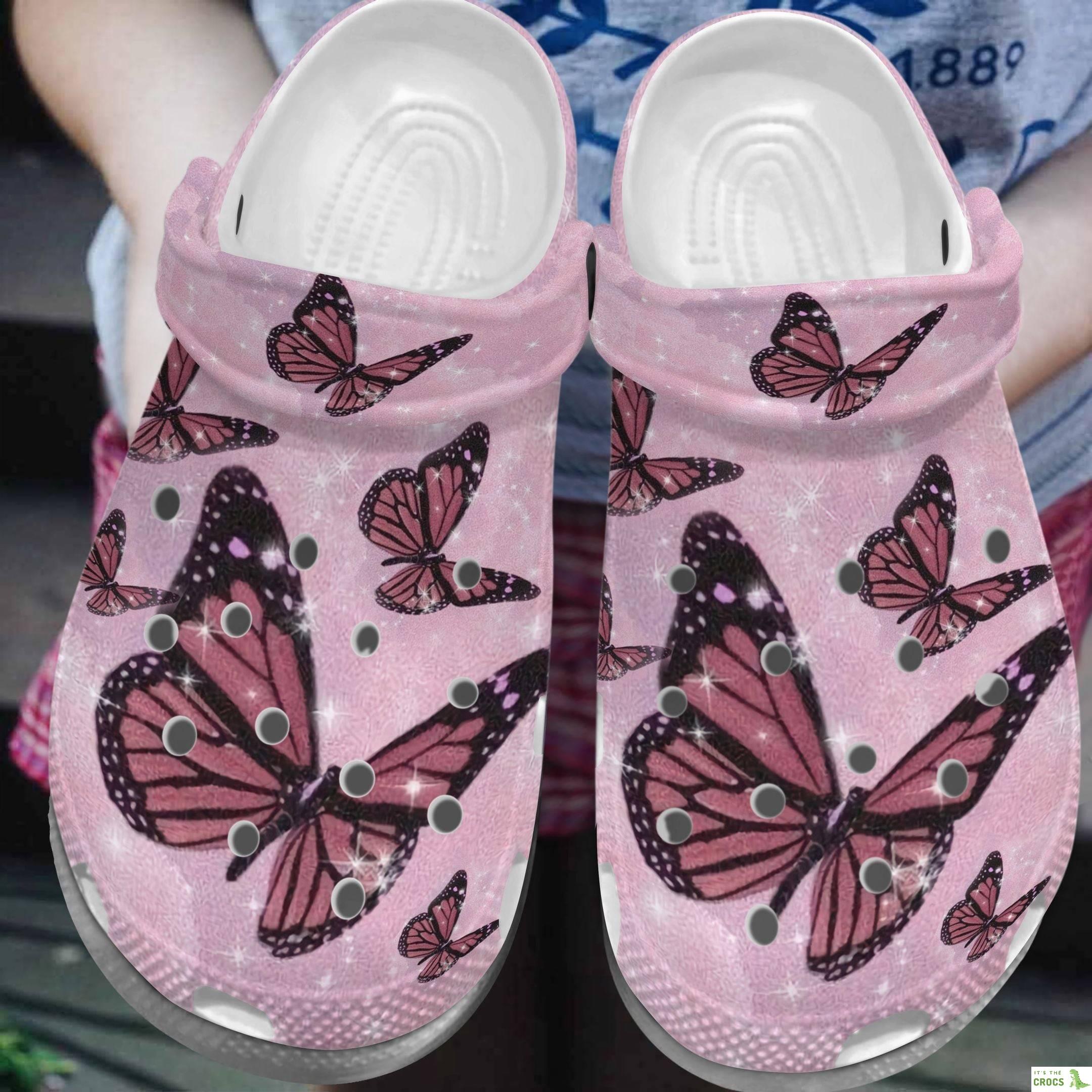 Pink Butterfly Bling Croc Shoes For Women – Cutie Butterfly Shoes Crocbland Clog Birthday Gifts For Daughter Mom Niece