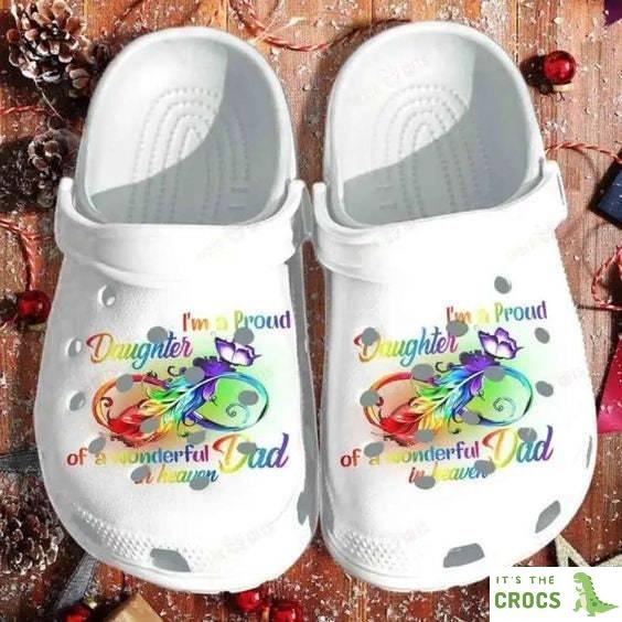 Pround Daughter Of Wonderful Dad Heaven Butterfly Shoes Clogs, Crocs Gifts For Adults Kids Crocs, Gift Birthday