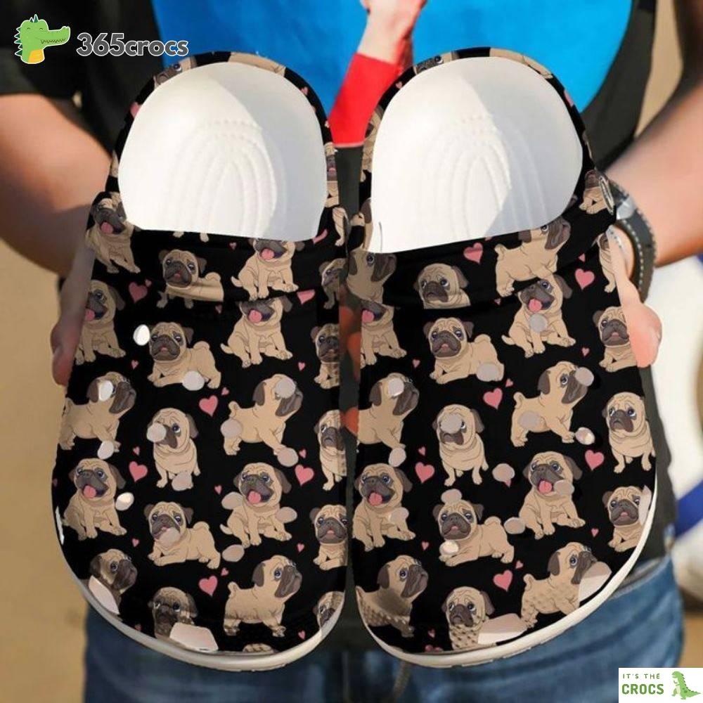 Pug Puppies Hearts Happy Valentine’s Day For Pug Mom Dad Crocs Clog Shoes