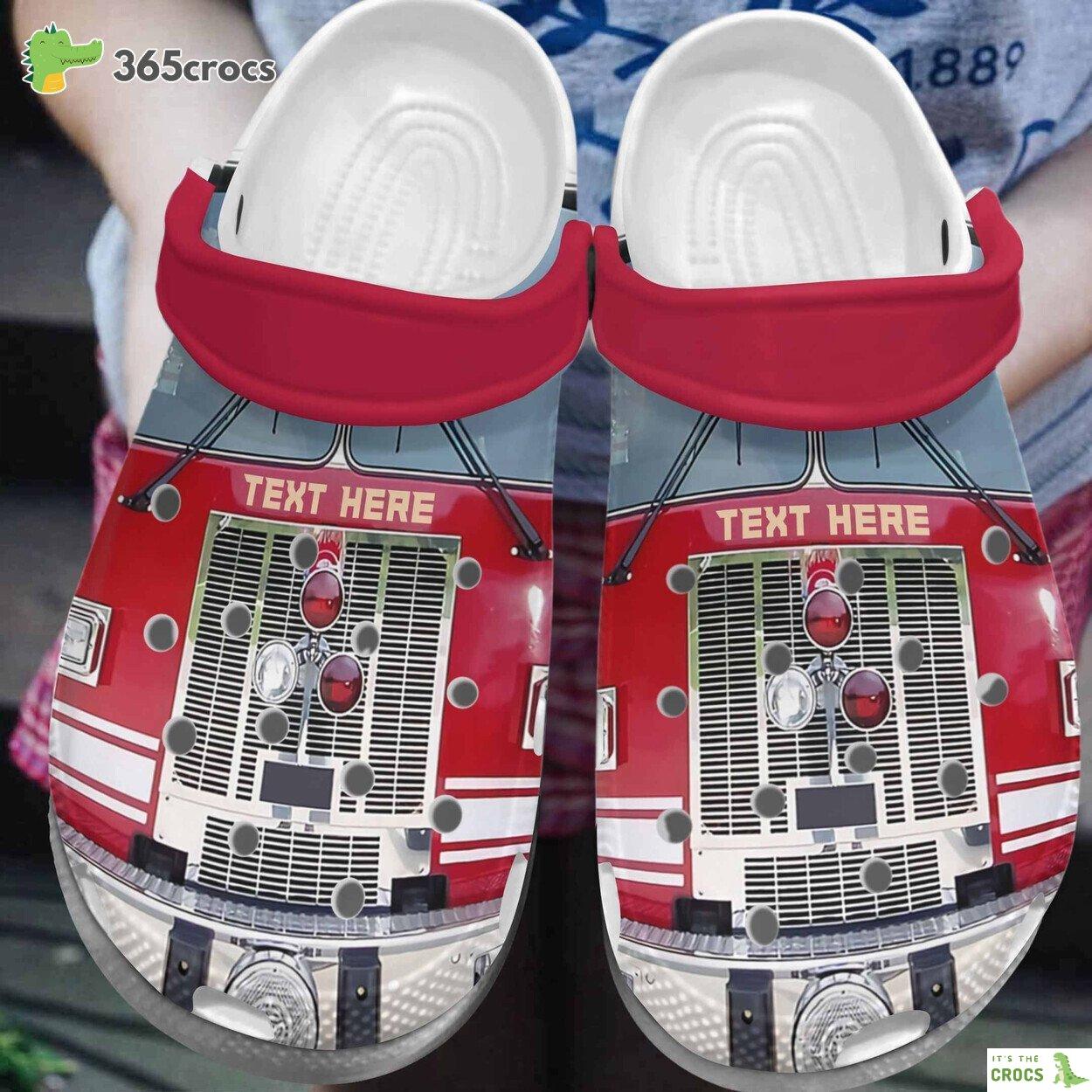 Red Cartoon Firetruck Shoes Clogs Men Firefighter Custom Shoes Clogs Gifts For Son Cousin Dad