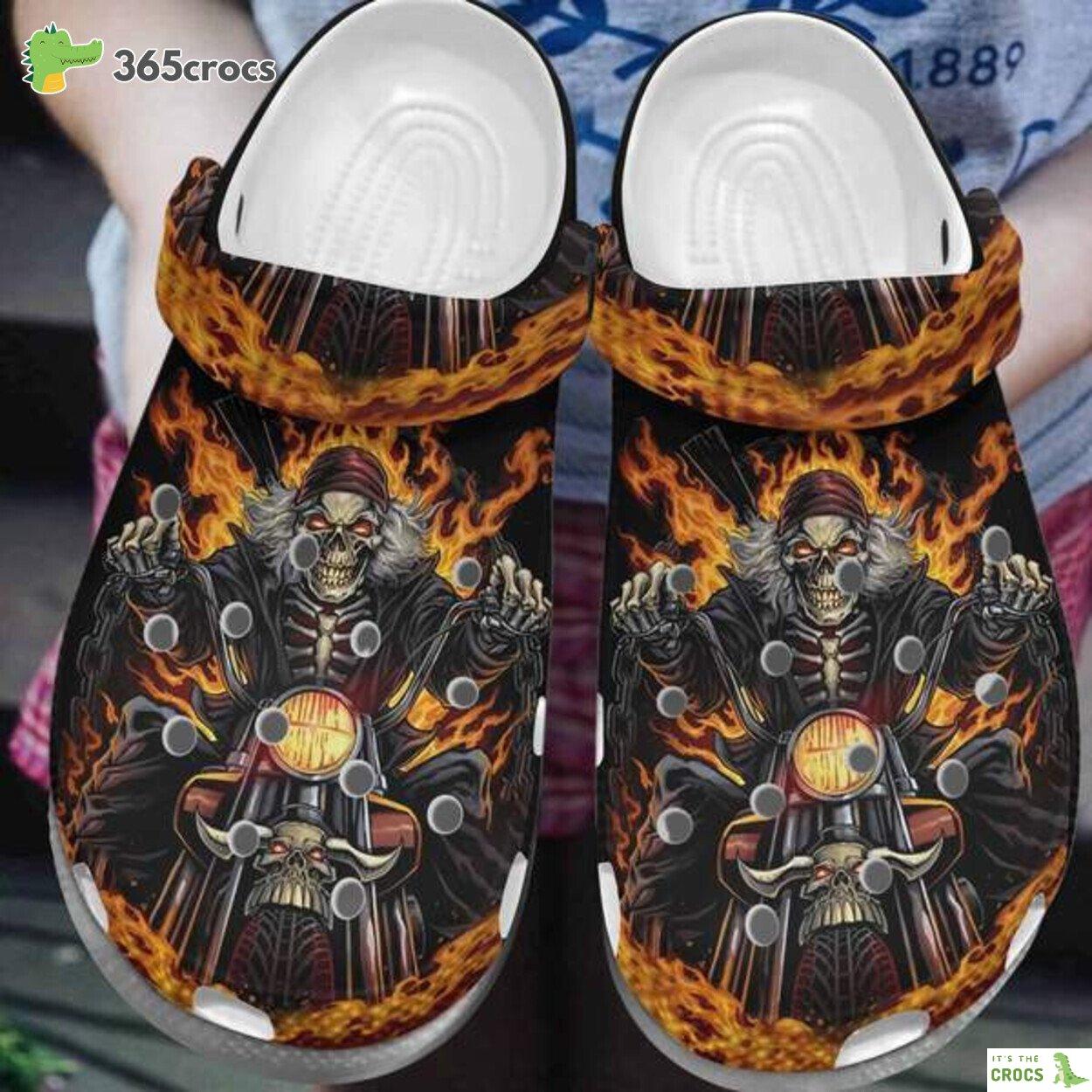 Riding Skeleton Racing Ghost Skull Fire Clog Perfect Gifts Men or Fathers