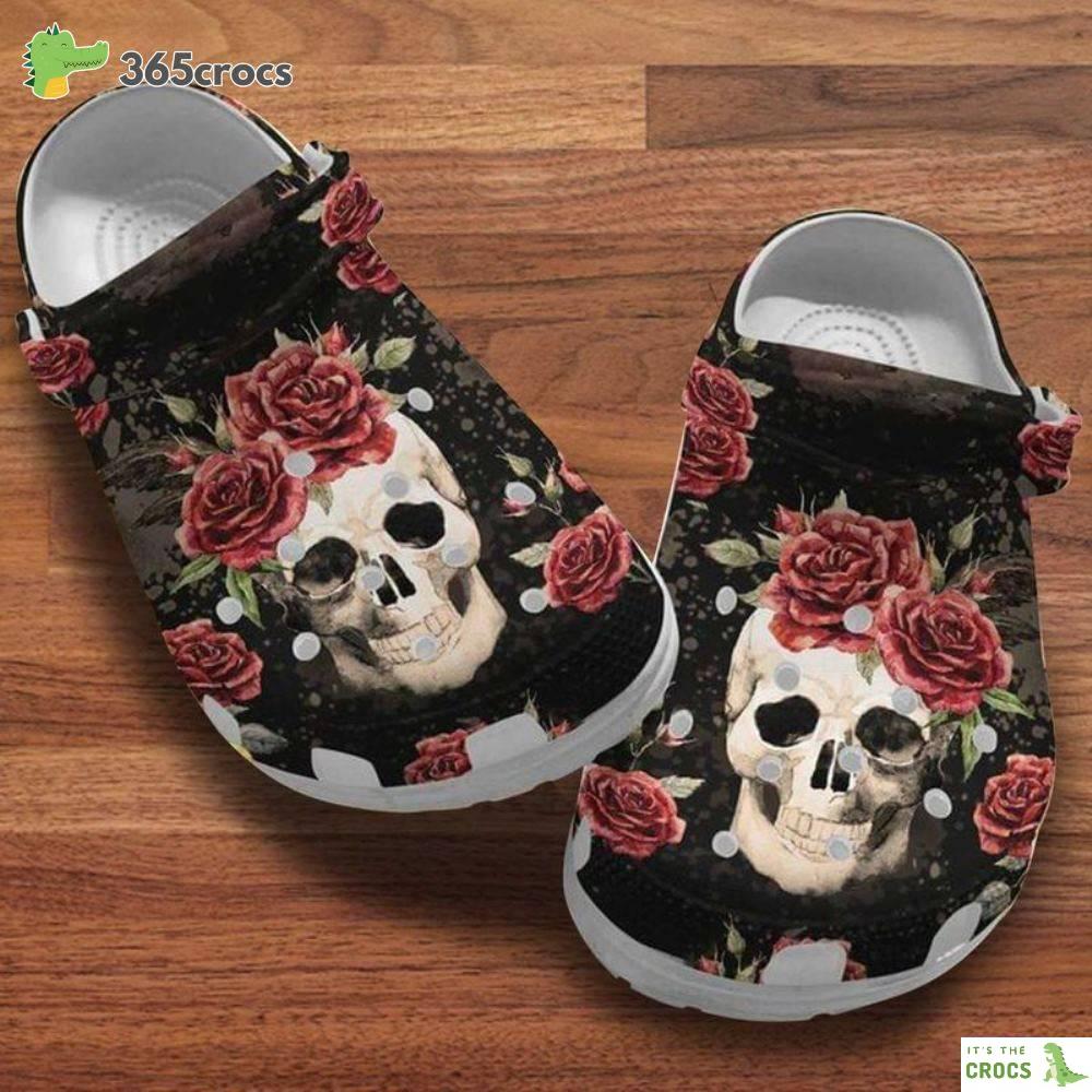 Skull Red Roses Happy Valentine’s Days Halloween Festival Gift Crocs Clog Shoes