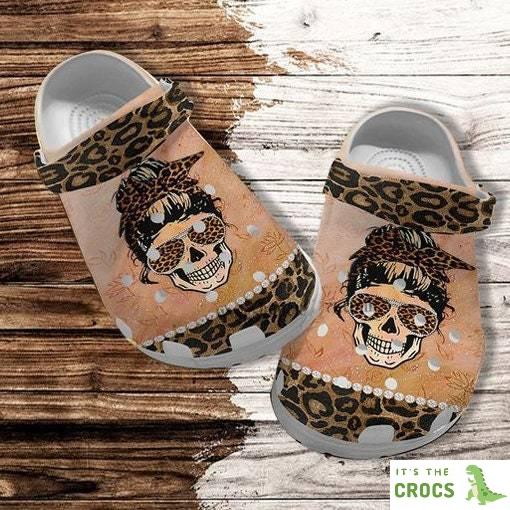 Skull Women Leopard Skin Croc Shoes Gift Old Lady Skull Girl Glasses Shoes Croc Clogs Customize Gift Mother Day, Gifts For Adults Kids Crocs