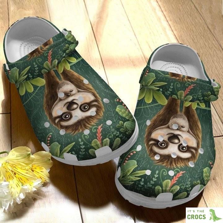 Sloth Mom With Baby Tropical Crocs Classic Clogs Shoes Gift For Mothers Day Spirit