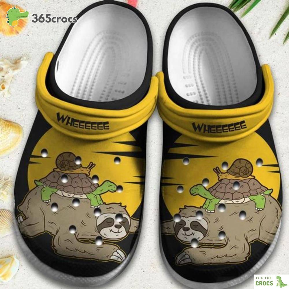 Sloth Turtle Snail Wheee Clog Funny Moment Sloth And His Friend Crocs Clog Shoes