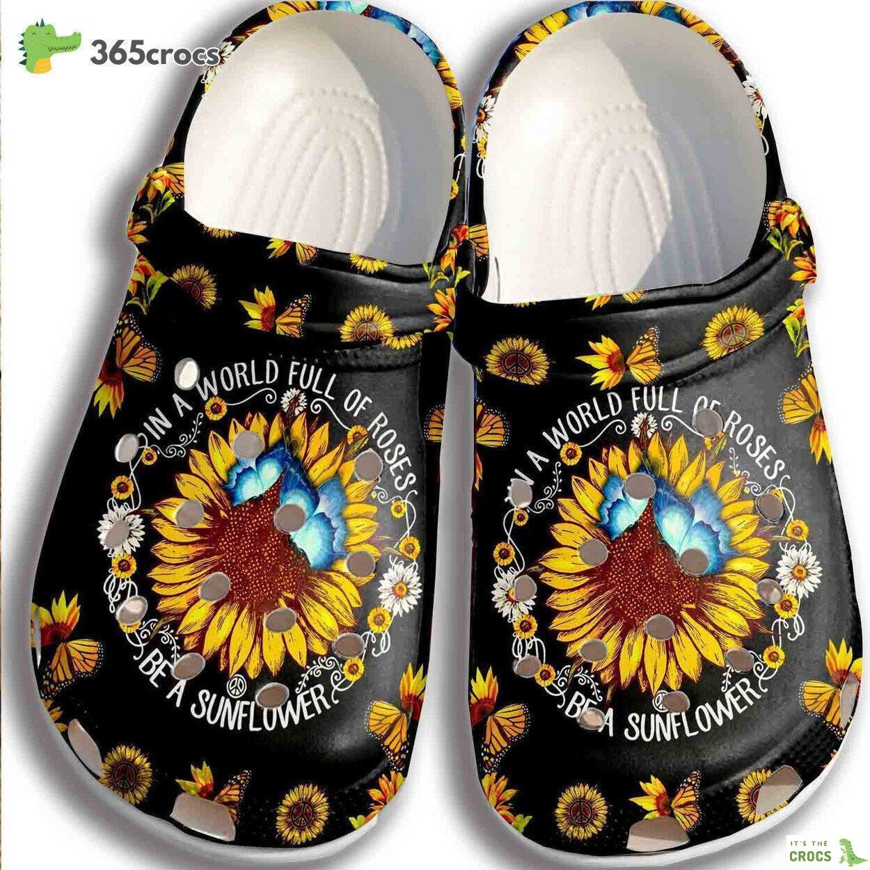 Sunflower Butterfly Hippie Croc Shoes Women Be A Sunflower Shoes Crocbland Clog Gifts For Mother Day