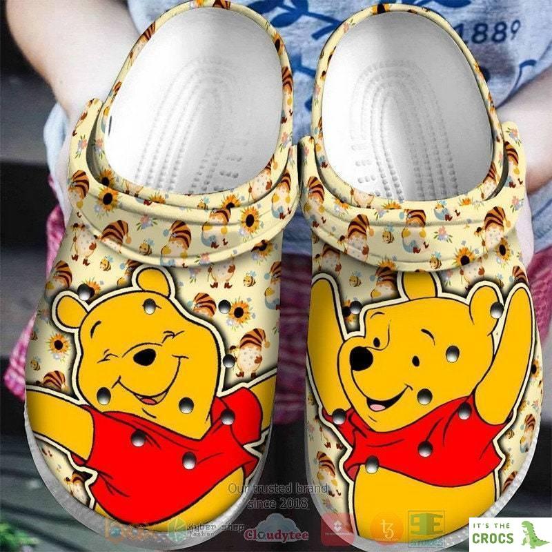 Winnie Pool On Bee Yellow Pattern Crocs Crocband Clog Fashion Style For Women Men, Adults Kids Crocs