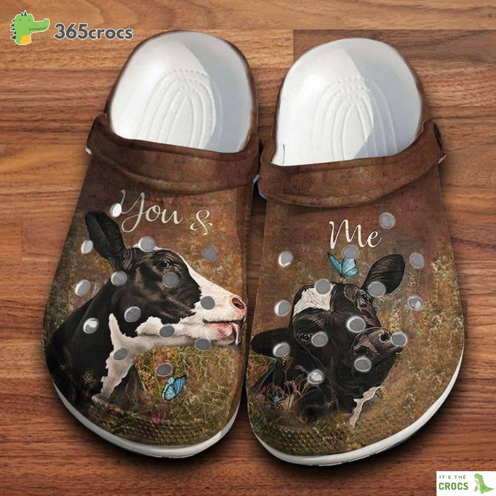 You And Me Cows Croc, Cow Couple Croc, Cattle Couple Clog, Milk Cows Croc, Happy Valentine’s Day Crocs Clog Shoes