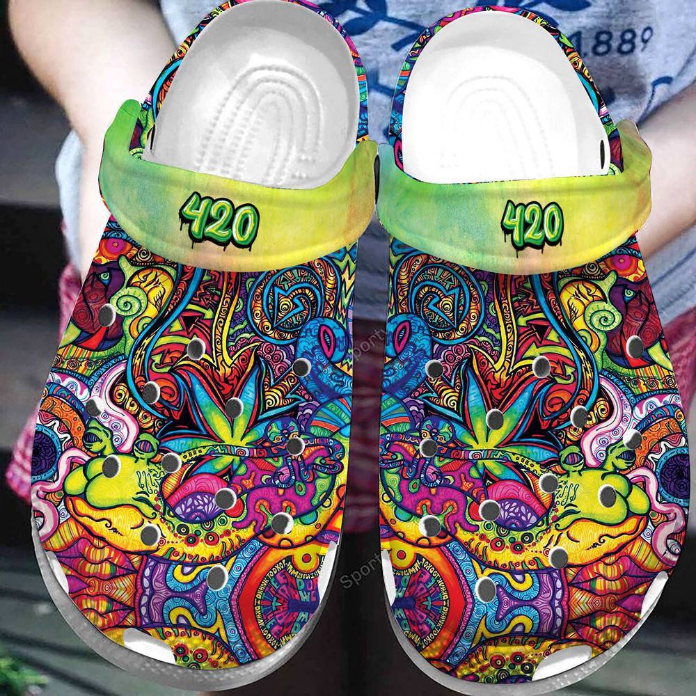 420 Hippie Trippy Tie Dye Weed Clogs Crocs Shoes