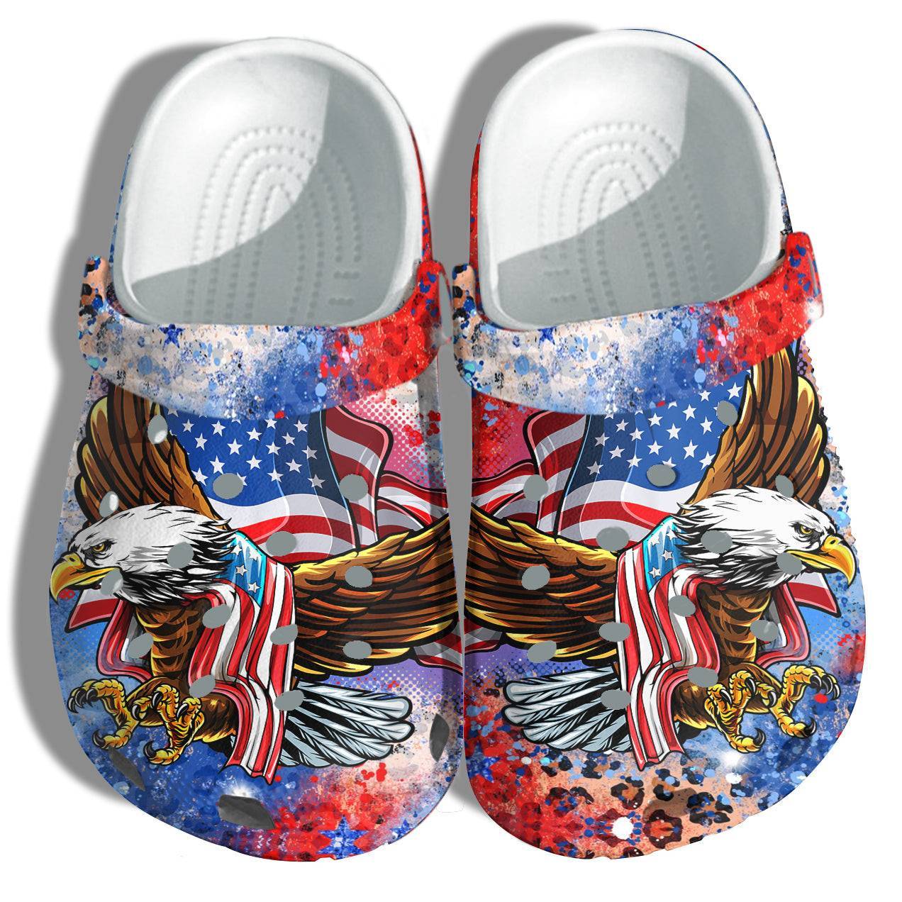 Brave Eagle Hawk America Flag Crocs Clog Shoes Gift Women – Leopard Tie Dye 4Th Of July Crocs Clog Shoes Birthday Gift