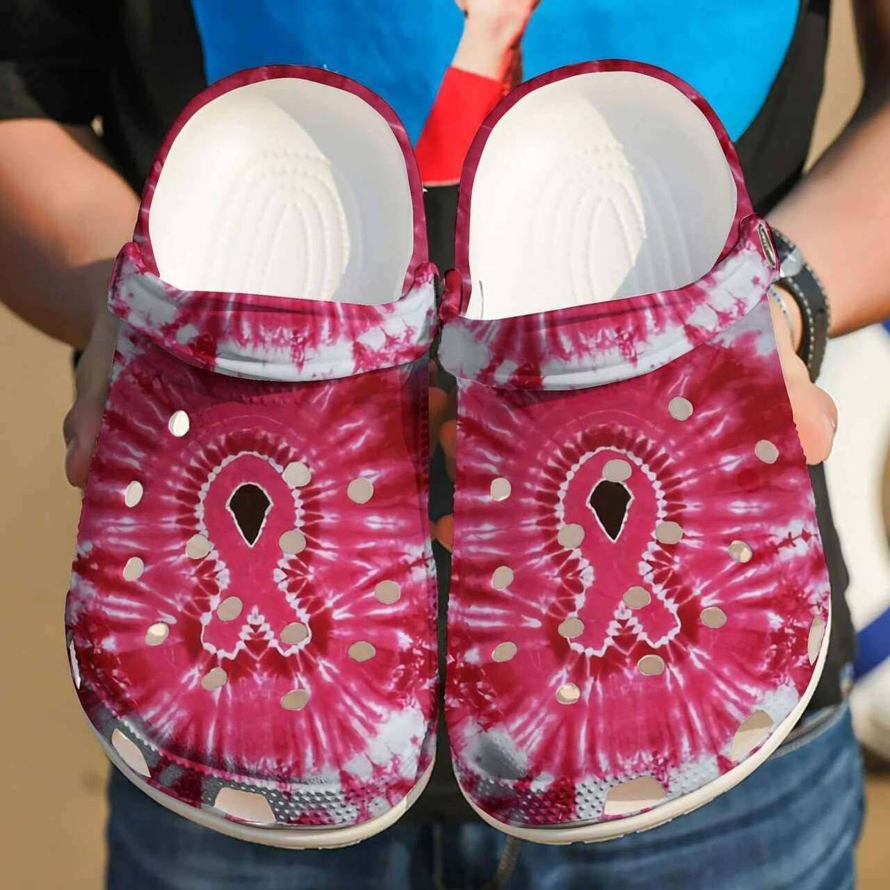 Breast Cancer Awareness Ribbon Tie Dye Crocs Crocband Clog Shoes