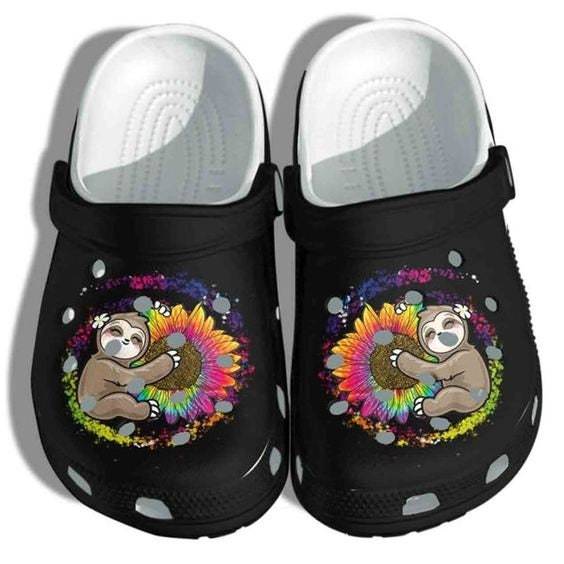 Croc Shoe, Clog Shoe Hippie Sloth Tie Dye Sunflower Happy Hippie Day For Sloth Lovers