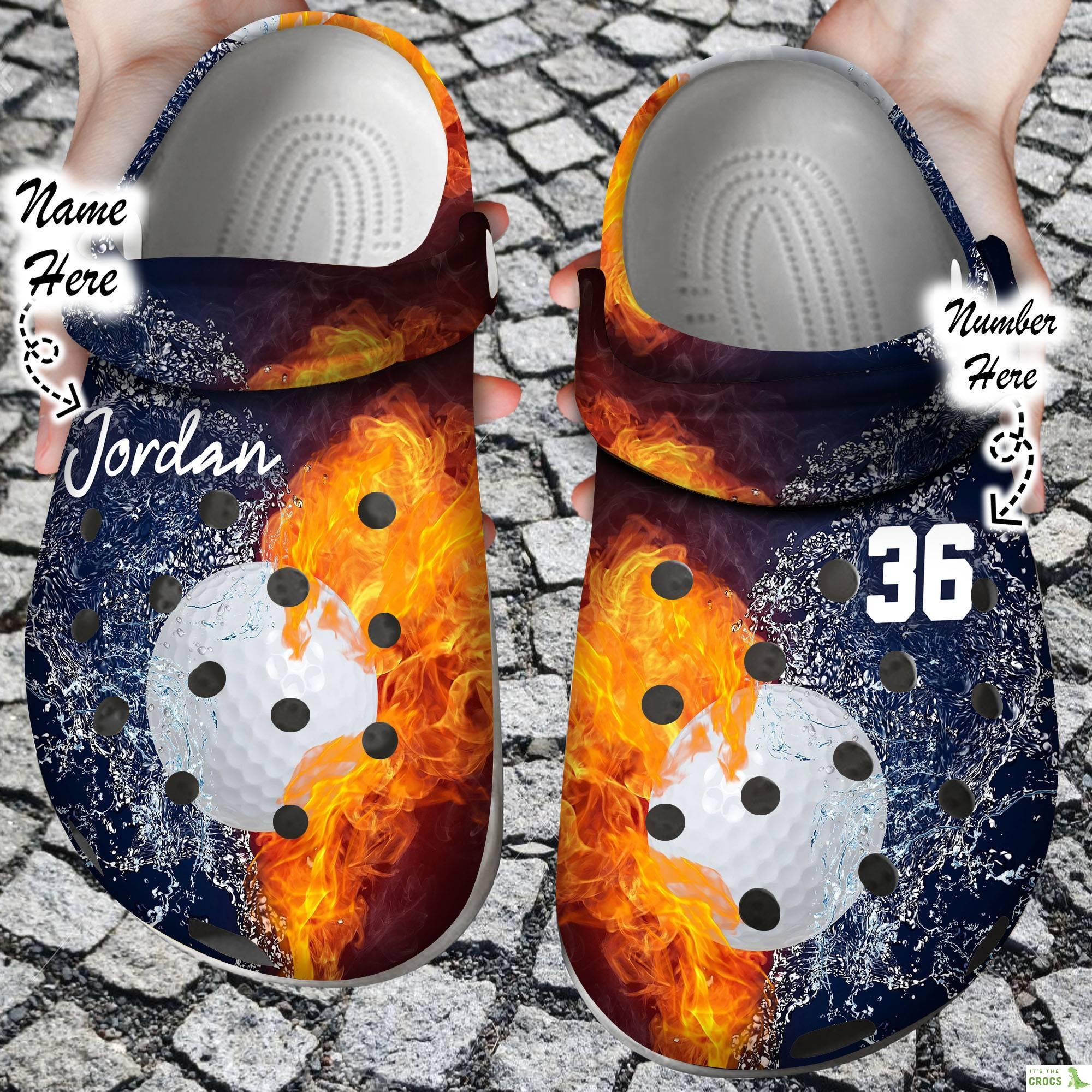 Custom Crocs Personalized Fire and Water Golf Clog Shoes