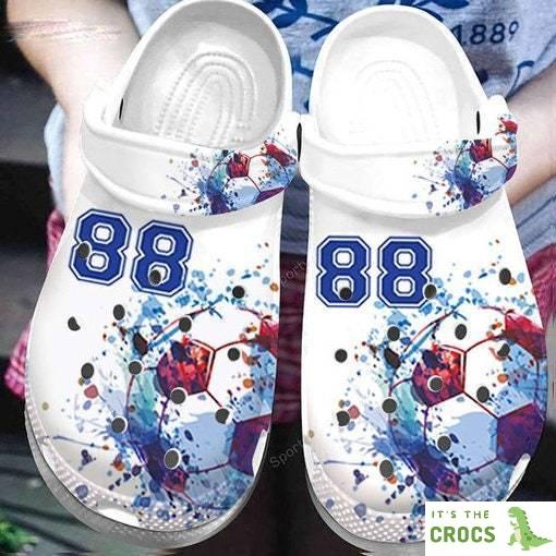 Custom Number Watercolor Soccer Ball Clogs Shoes, Gifts For Adults Kids Crocs