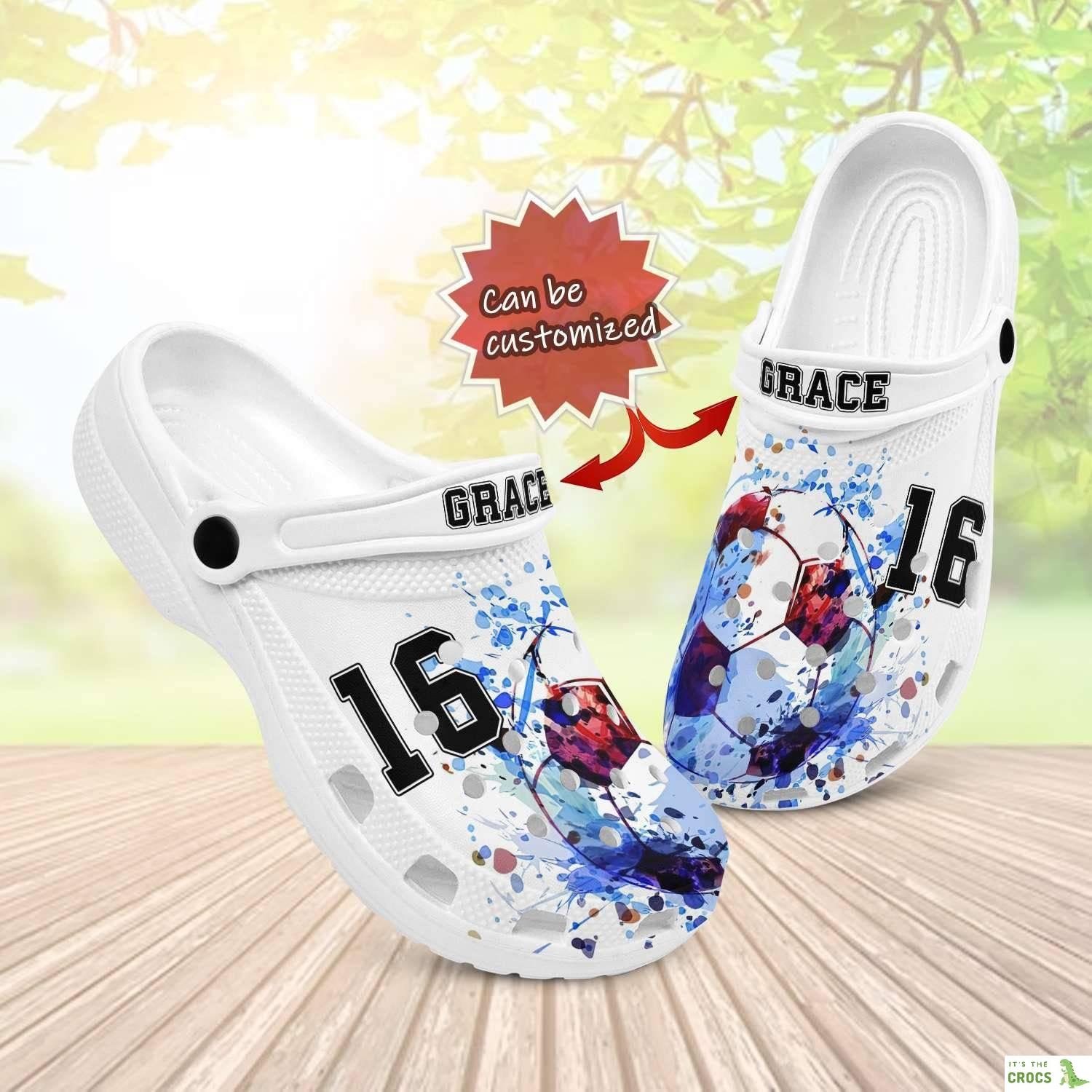 Customized Watercolor Soccer Ball Clogs Fun Gift for Adults Kids Birthday