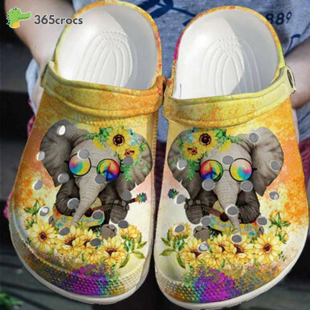 Elephant Tie Dye Glasses Guitar Sunflower Happy Hippie Day For Elephant Lovers Crocs Clog Shoes