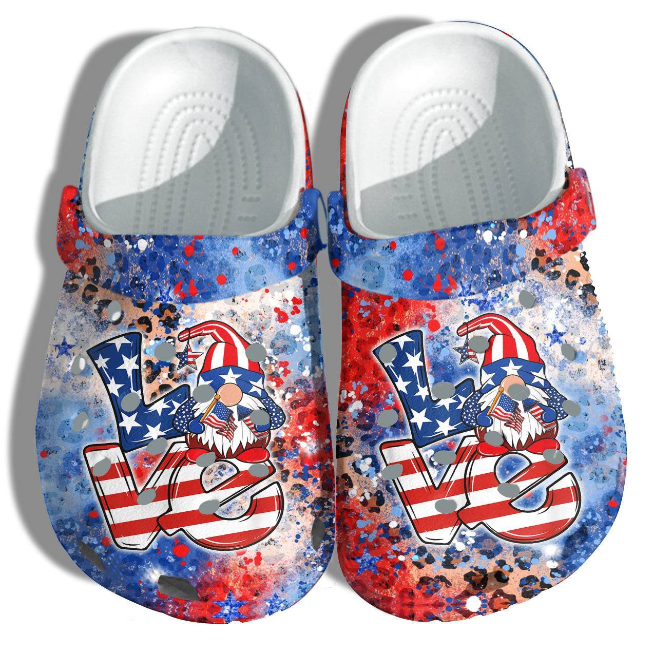 Gnomes Love Sign 4Th Of July Shoes Gift Women – Tie Dye Leopard Happy National Day America Flag Shoes Birthday Gift