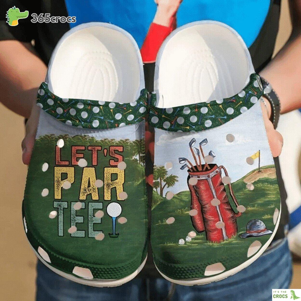 Golf Inspired Lets ParTee Themed Clog Shoes Sports Enthusiast Design