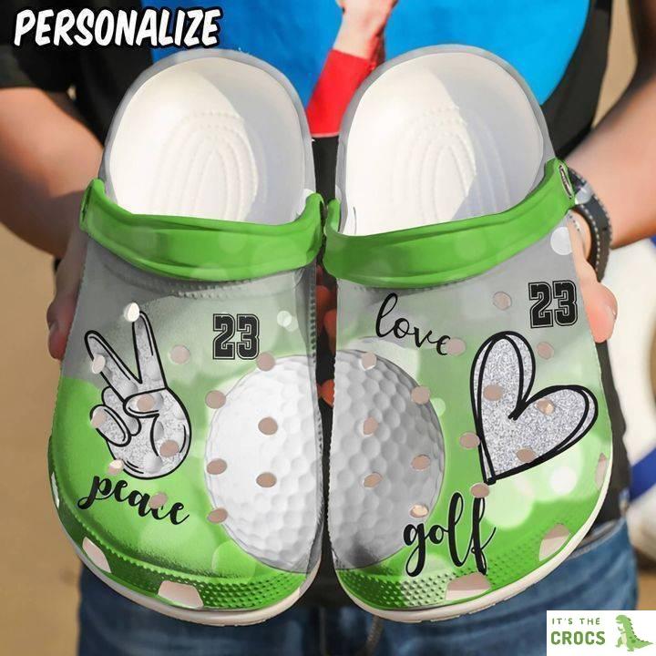 Golf Personalized Peace Love Crocs Classic Clogs Shoes