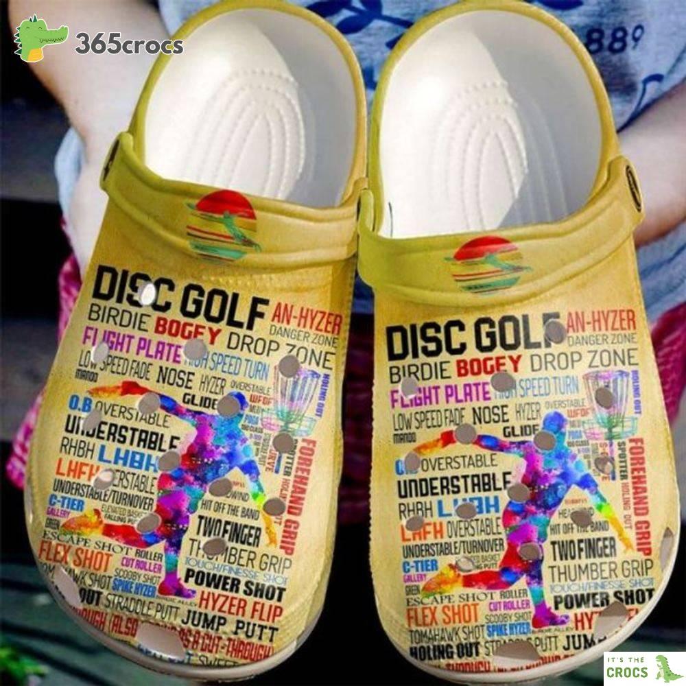 Golfer Disc Golf An-Hyzer Danger Zone Birdie Bogey Drop Flight Plate Crocs Clog Shoes