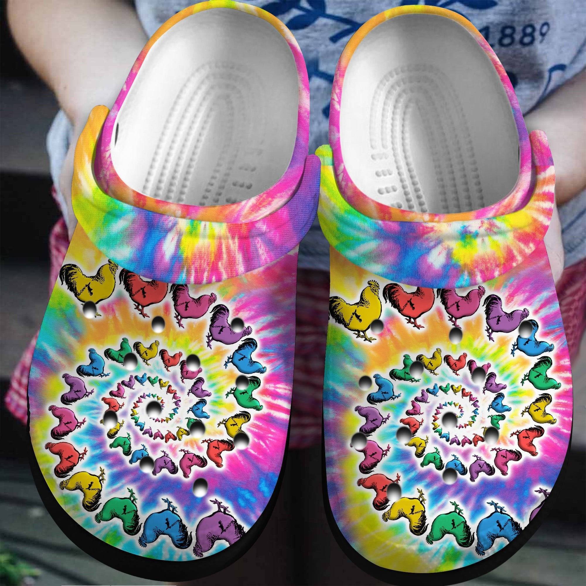 Hippie Chicken Tie Dye Crocs Shoes clogs Gifts For Male Female