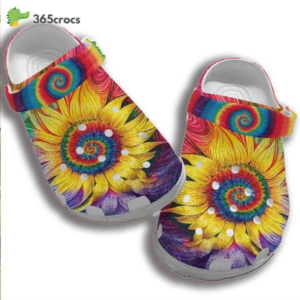 Hippie Cute Sunflower Croc Shoes Hippie Tie Dye Sunflower Croc Sunflower Lovers Croc Hippie Crocs Clog Shoes