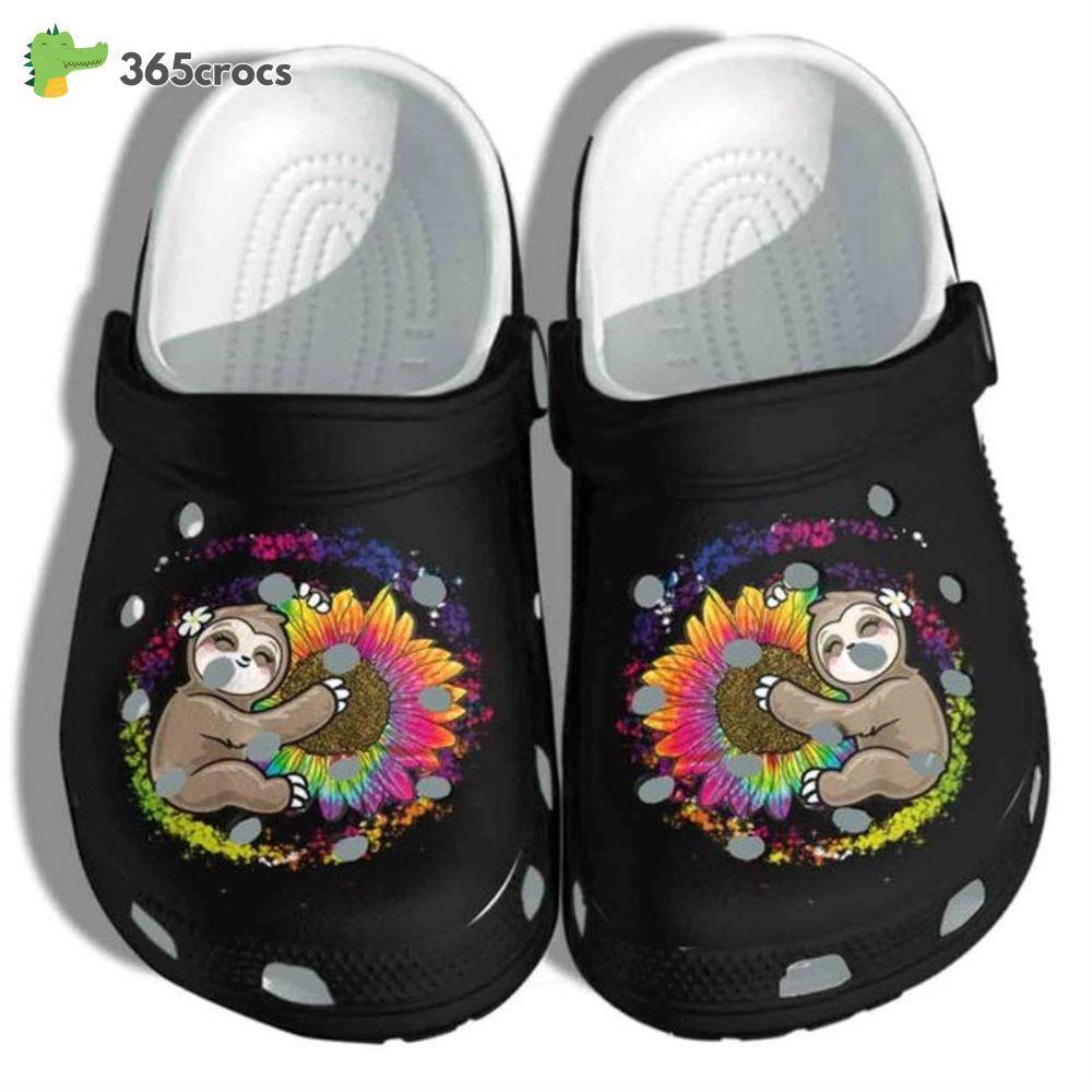 Hippie Sloth Tie Dye Sunflower Happy Hippie Day For Sloth Lovers Crocs Clog Shoes