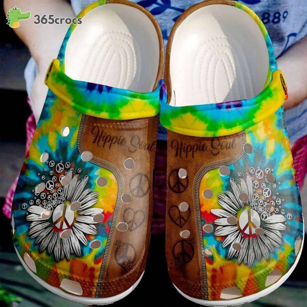 Hippie Soul Classic Clogs Shoes Dye Tie Hippie Peace Sign Croc Water Shoes Flowers Hippie Crocs Clog Shoes