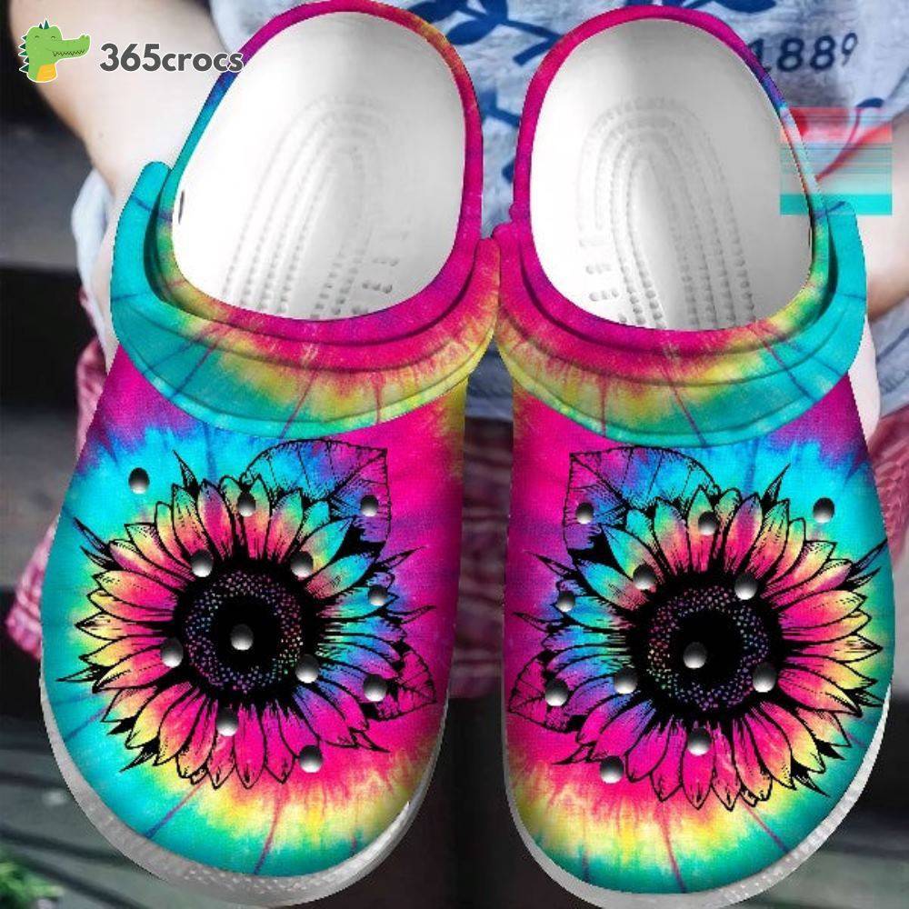 Hippie Sunflower Tie Dye Crocs Clog Shoes