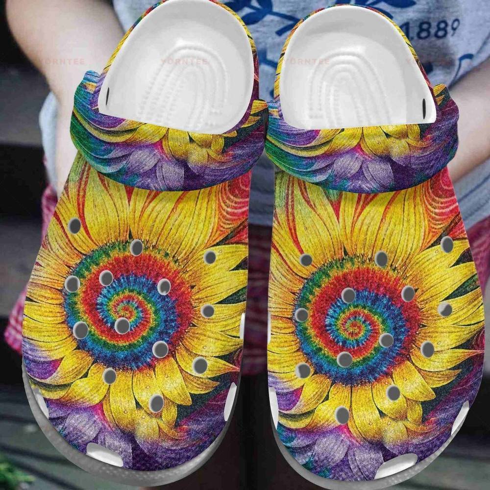 Hippie Sunflower Tie Dye Gift For Lover Rubber clog Crocs Shoes