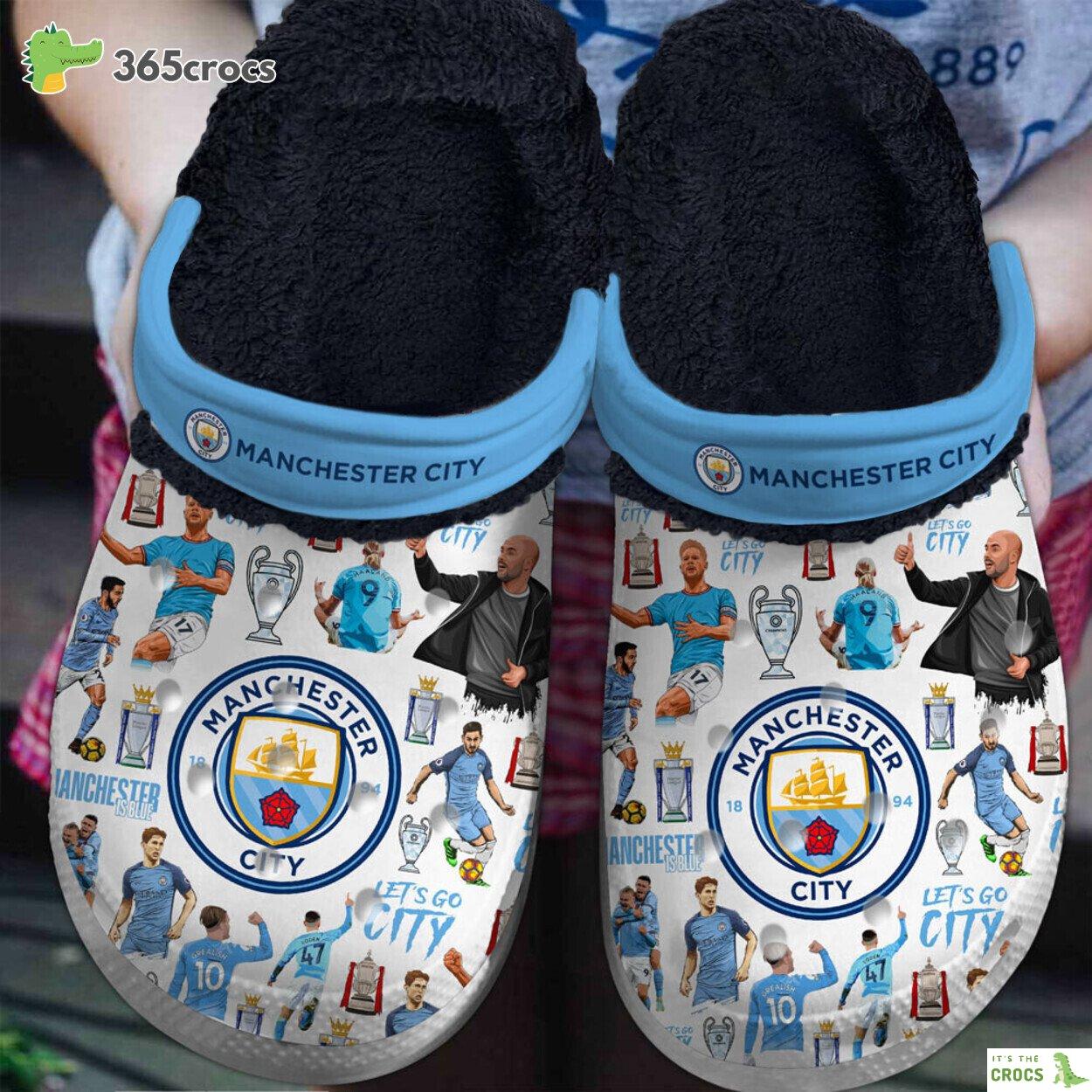 Manchester City Football Soccer Sport Premium Lined Crocs Shoes Comfortable