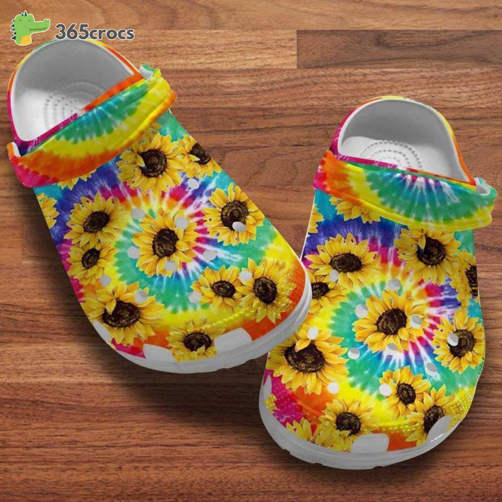 No Customized Name Tie Dye Sunflowers Hippie Day For Daughter Sister Hippie Lovers Crocs Clog Shoes