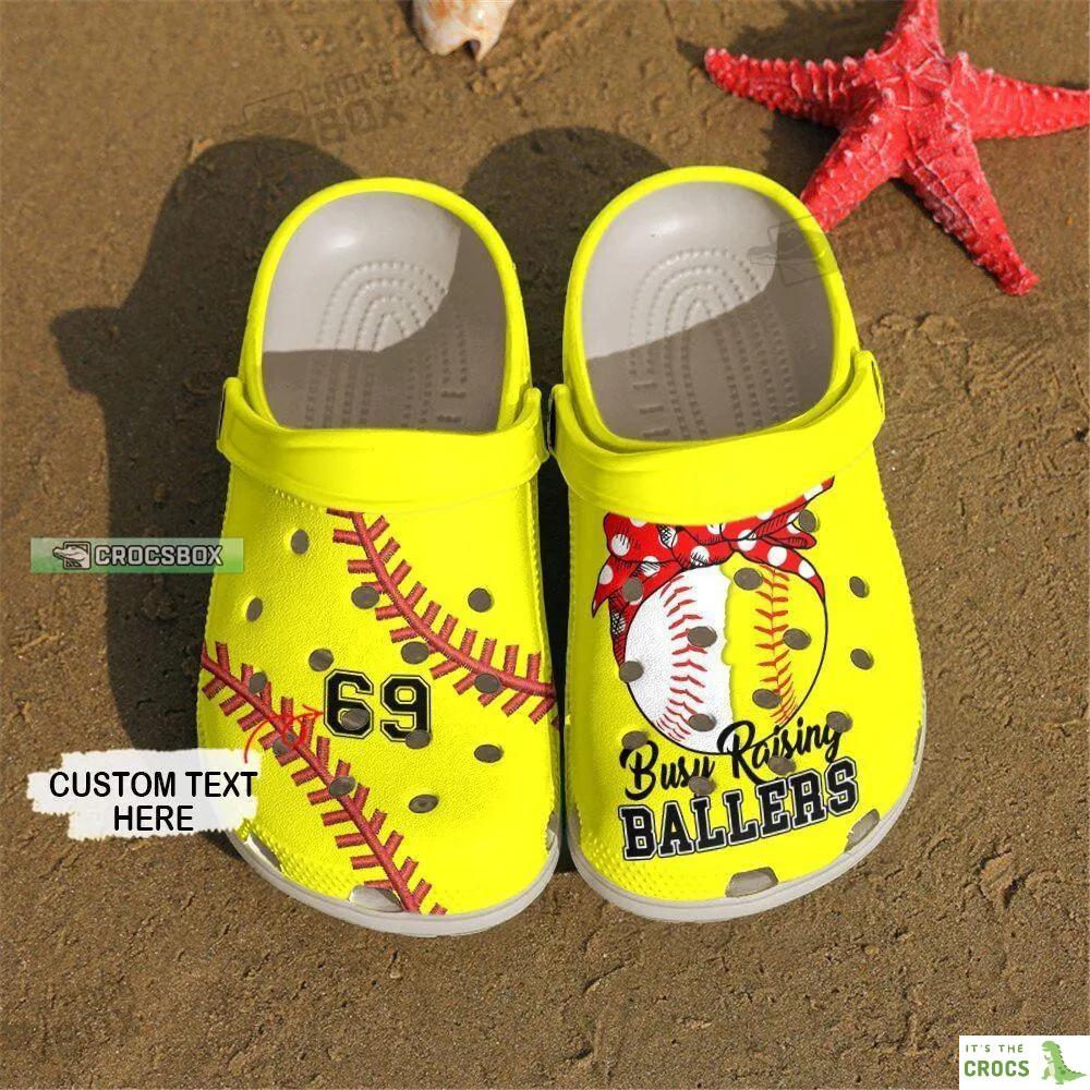 Personalized Busy Raising Ballers Softball Baseball Mom Yellow Crocs Shoes