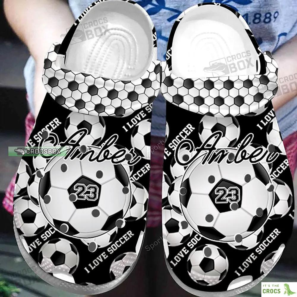 Personalized Name And Number Black White Soccer Crocs