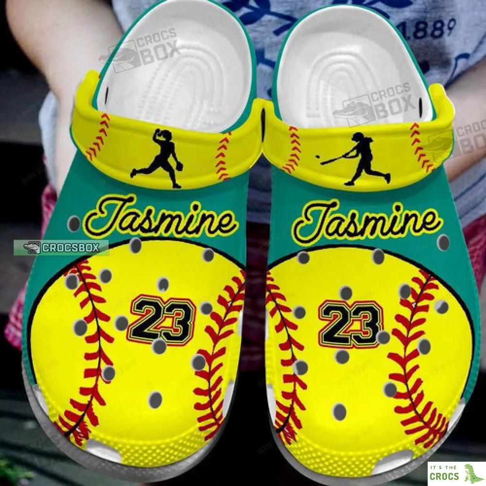 Personalized Name Number Colorful Softball Crocs Shoes