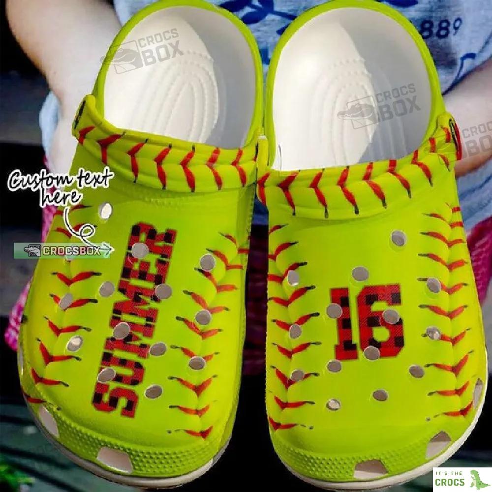 Personalized Name Number Softball Red Caro Crocs Shoes