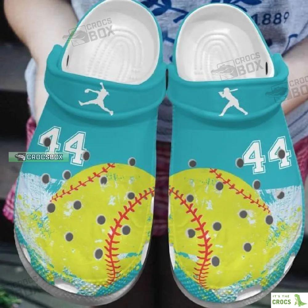 Personalized Number Lovely Softball Green Yellow Crocs Shoes