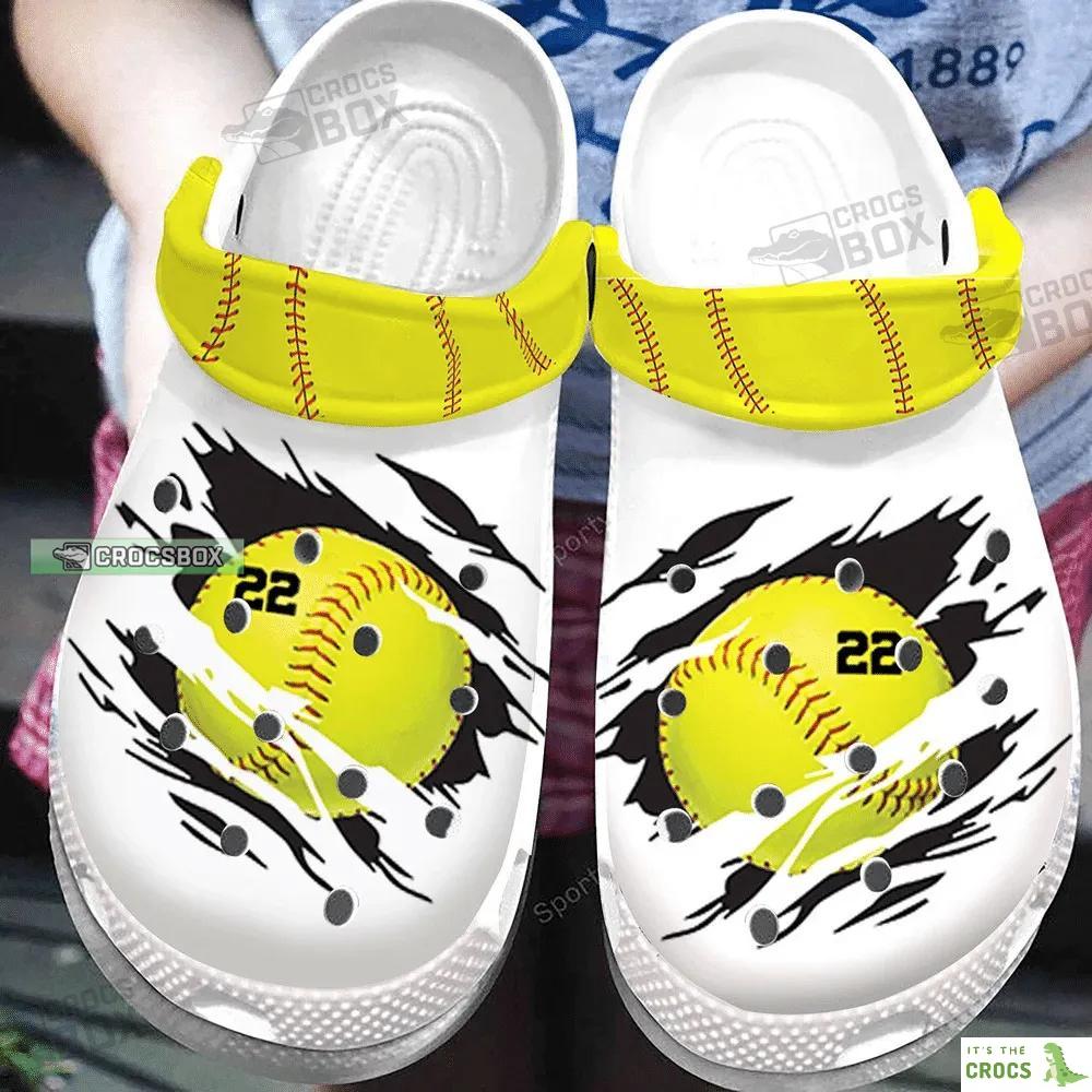 Personalized Number SCrocsatch Softball Ball White Crocs Shoes