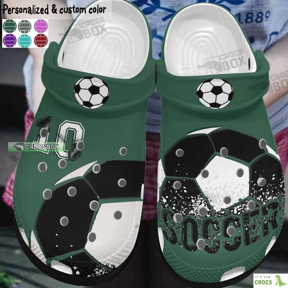 Personalized Number Soccer Black Green Crocs Gift For Soccer Fans