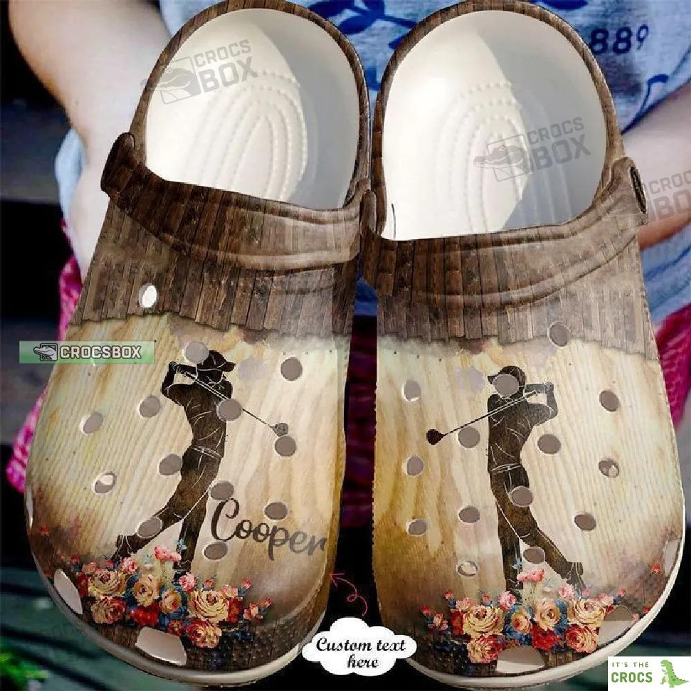 Personalized Wooden Pattern Crocs Golf Shoes Golf Gift For Men