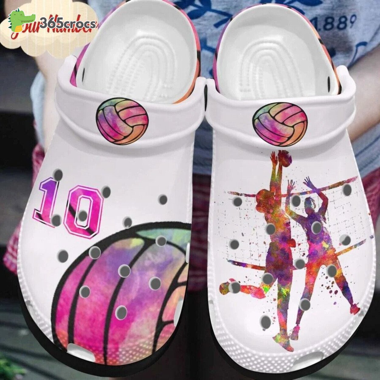 Volleyball Watercolor Personalized Artistic Design Sports Clog Shoes