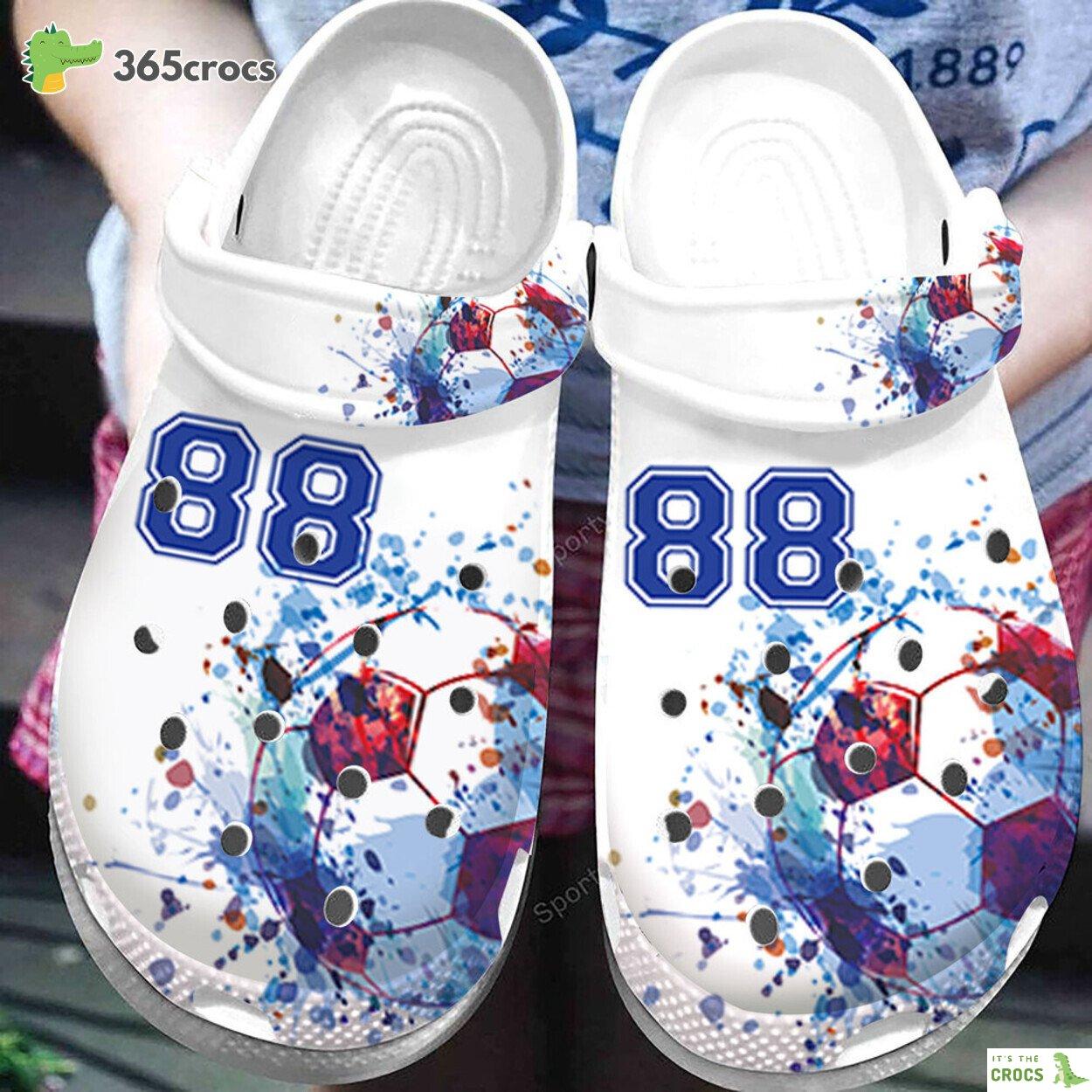 Watercolor Soccer Ball Design with Custom Number on Classic Clogs Shoes